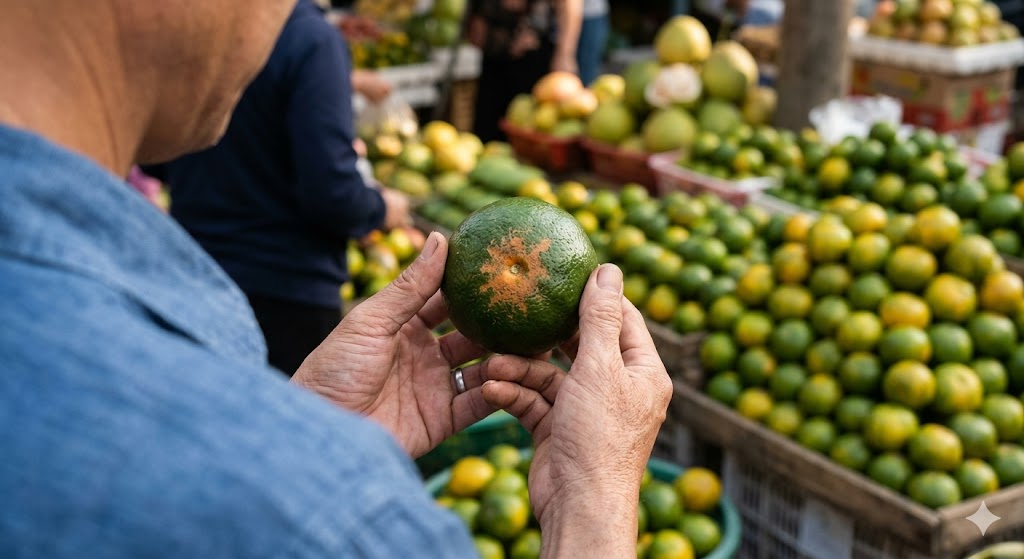 Chuyên gia hướng dẫn cách quan sát phần vỏ và đáy để chọn mua cam sành ngon.