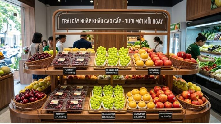 Hình ảnh kệ trưng bày trái cây nhập khẩu cao cấp luôn tươi mới mỗi ngày